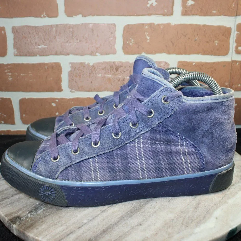 Ugg Shoes Womens Size 7.5 Sherpa Lined Athletic Plaid Sneakers Purple. - Picture 3 of 8